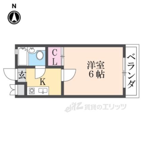 ブエナビスタ瓢箪山(1K/2階)の間取り写真