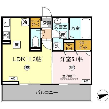 グランツェーレ若草(1LDK/1階)の間取り写真