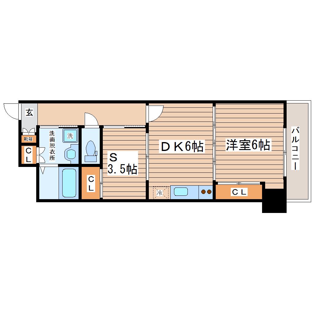 カスタリア一番町イースト(1SDK/2階)の間取り写真