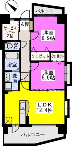 リヴェール和白丘(2LDK/4階)の間取り写真