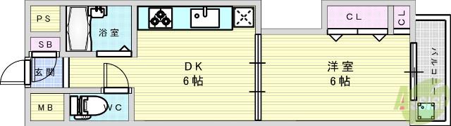 有馬パレス新大阪(1DK/8階)の間取り写真