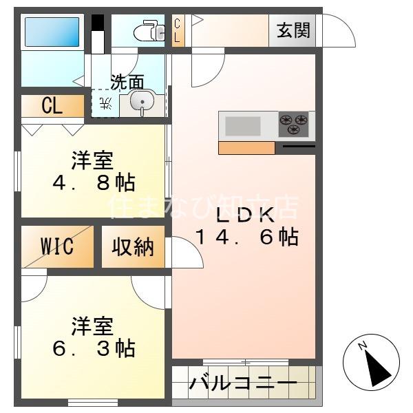アルモニー東刈谷テラス(2LDK/2階)の間取り写真