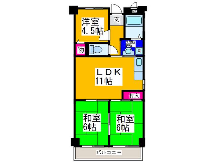 ドミール仲谷2号館(3LDK/3階)の間取り写真