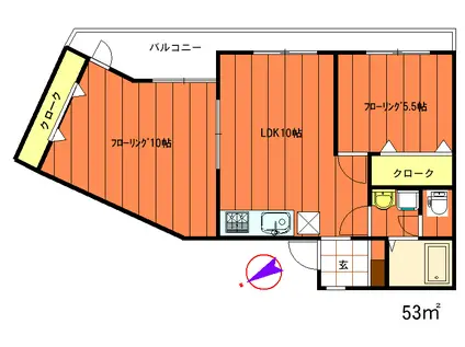 石川ビル(2LDK/3階)の間取り写真