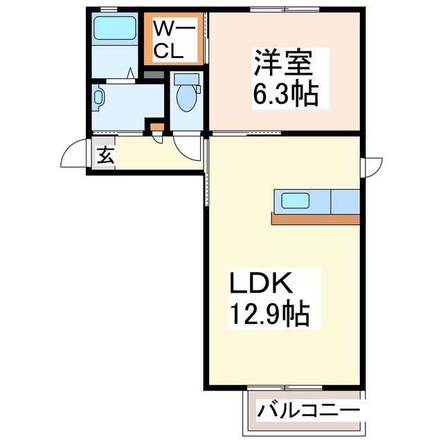 シャンブル・イーストパークII(1LDK/1階)の間取り写真