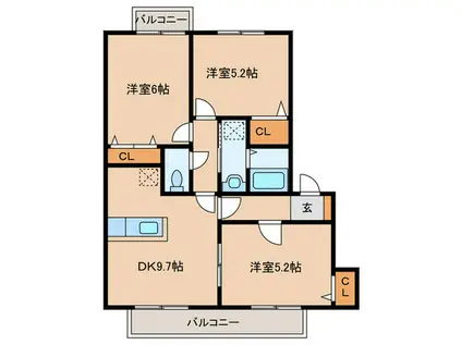 シャン・フルール(3DK/2階)の間取り写真