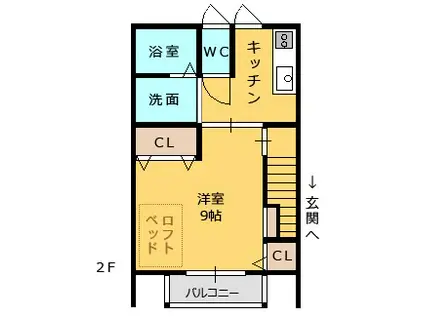 プレディール(1K/2階)の間取り写真