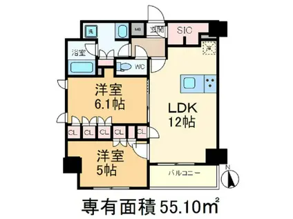 ザ・パークハビオ駒込(2LDK/7階)の間取り写真