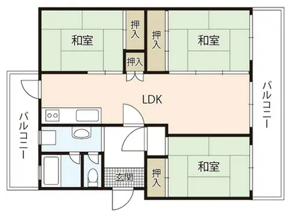 井口鈴が台アパート(3LDK/1階)の間取り写真
