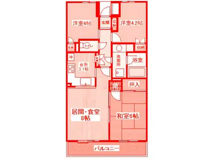 東戸塚パークホームズ弐番館(3LDK/1階)の間取り写真