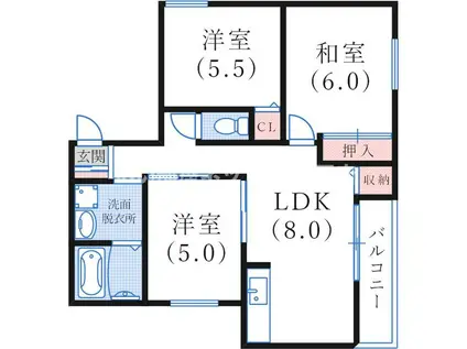 ハミングバード本山(3LDK/2階)の間取り写真