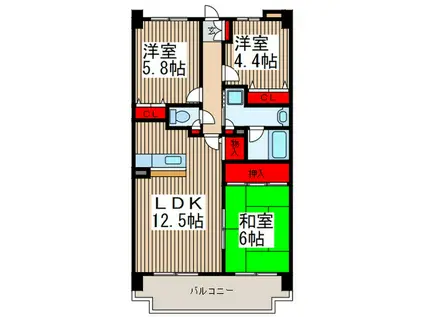 フォーリストフジカ(3LDK/2階)の間取り写真