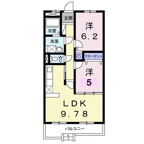 クレセールヴァンブ(2DK/1階)の間取り写真