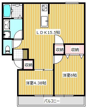 ロイヤルコーポ鹿島(2LDK/1階)の間取り写真