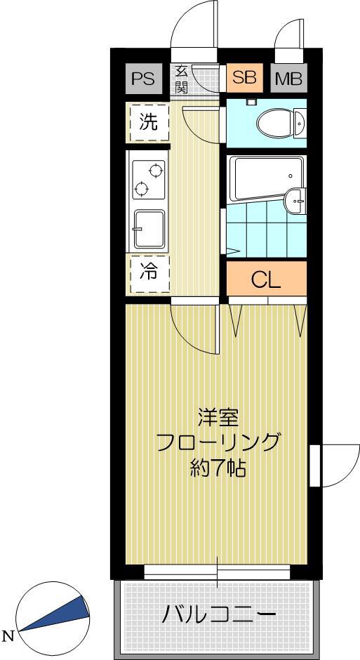 ハウスけやきII(1K/2階)の間取り写真