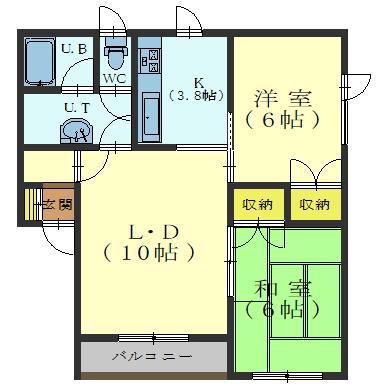 コーポ寿(2LDK/2階)の間取り写真