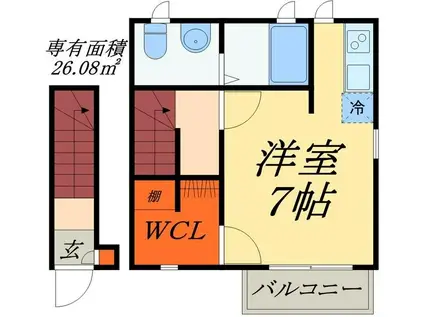 リヴ・ローレル(1K/2階)の間取り写真