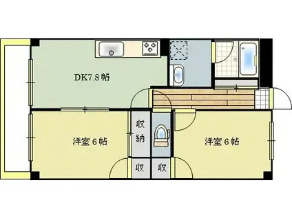 パークサイド西町(2DK/4階)の間取り写真