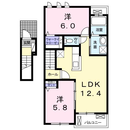 エレガンテ ヴィラI(2LDK/2階)の間取り写真