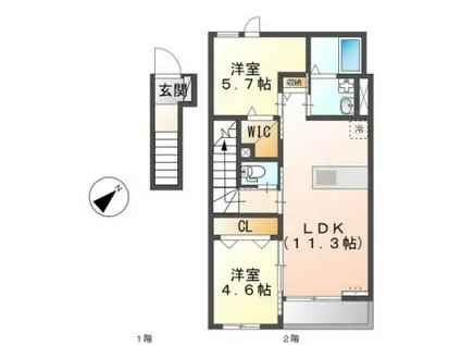 アヴェルラ・プラス(2LDK/2階)の間取り写真