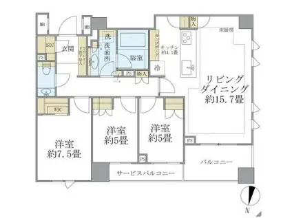 BRILLIA高輪レフィール(3LDK/3階)の間取り写真