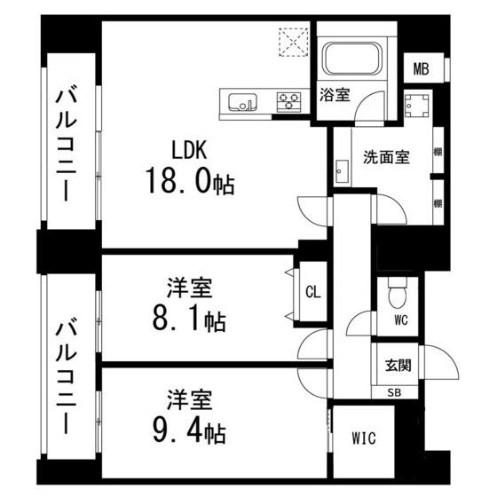 ルアーナ・エール・レジデンス仙台(2LDK/8階)の間取り写真