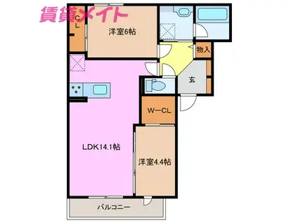 ディーシャンブル川原町(2LDK/3階)の間取り写真