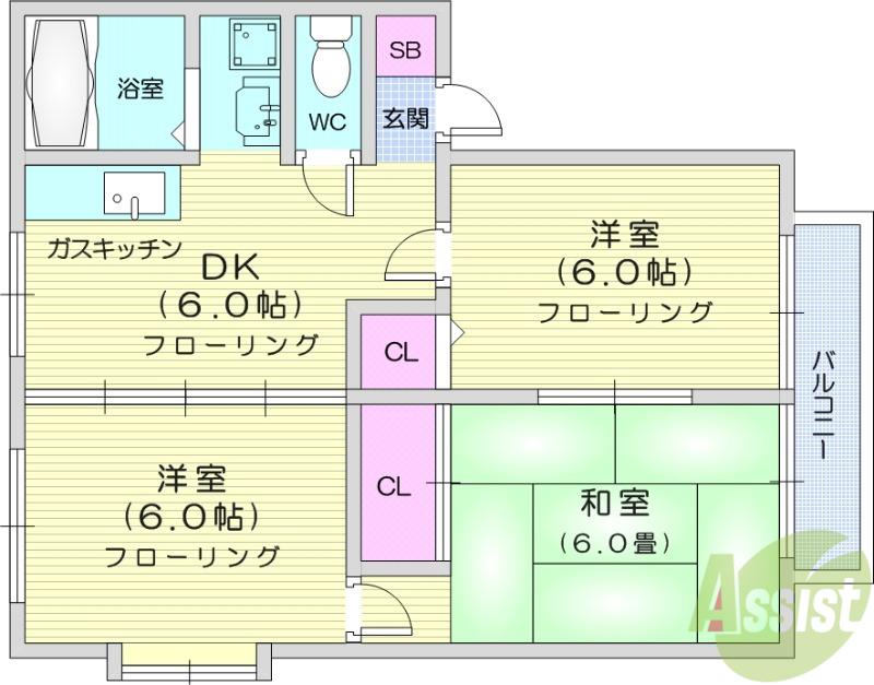 サンライフとよの(3DK/1階)の間取り写真