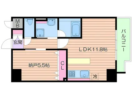 グランデカワノ真田山(1LDK/5階)の間取り写真