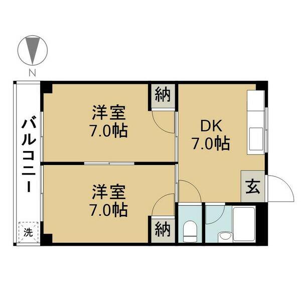 ハイツ千代(2DK/4階)の間取り写真