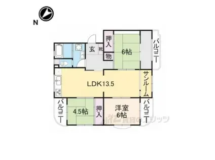 近鉄東生駒ガーデンハイツM棟(3LDK/4階)の間取り写真