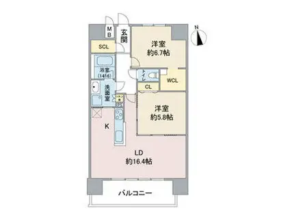 らとぅーる代官町イースト(2LDK/8階)の間取り写真