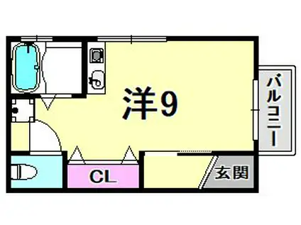 ハートヒルズ楠谷(1K/2階)の間取り写真