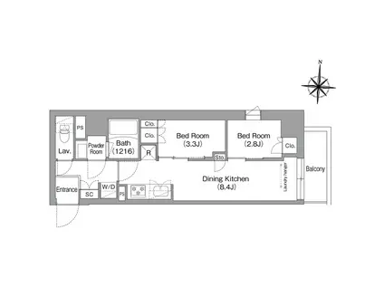 コンフォリア・リヴ南品川(2DK/1階)の間取り写真