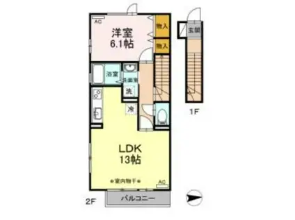 エクセレント自由が丘(1LDK/2階)の間取り写真