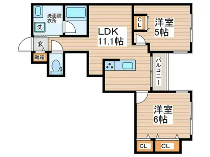 PALMIER下馬(2LDK/2階)の間取り写真