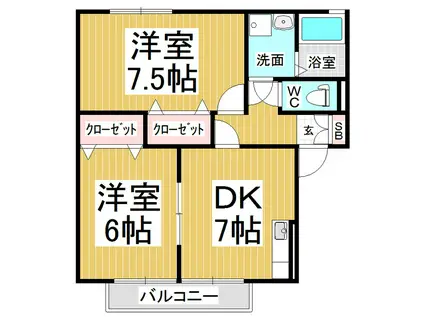 アムール宮沖B棟(2DK/2階)の間取り写真