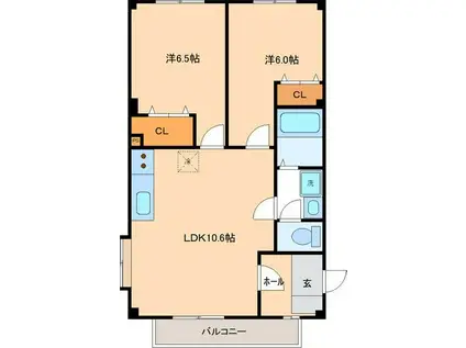 ステージ遊(2DK/2階)の間取り写真