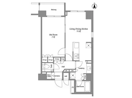 エルスタンザ平河町(1LDK/12階)の間取り写真