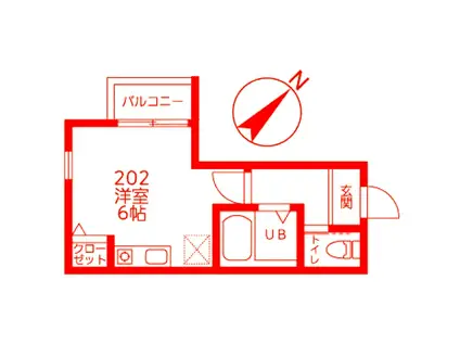 イーストヒルズ(ワンルーム/2階)の間取り写真