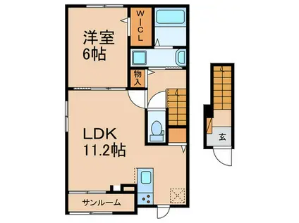 ヴィアラッテアII(1LDK/2階)の間取り写真
