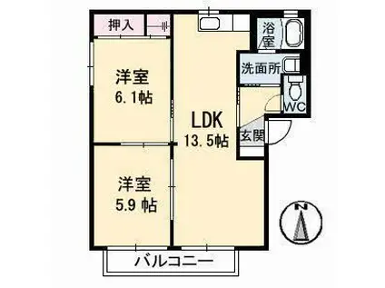 オレンジコート・フジ A棟(2LDK/1階)の間取り写真