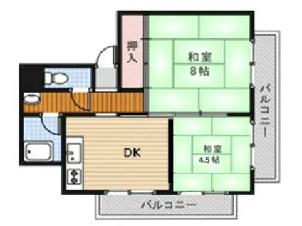 ウネサマンション(2DK/3階)の間取り写真