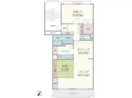 ユーカリ五番町ハイツ1号棟(2LDK/1階)の間取り写真