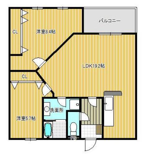 SUN石ナ曽根N(2LDK/2階)の間取り写真