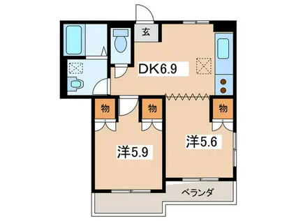 秦ハイツ黒部丘8-11(2DK/1階)の間取り写真