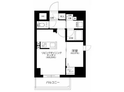 GRANSITE千代田水道橋(1LDK/9階)の間取り写真