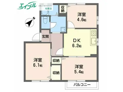 コーポフレグランス B棟(3DK/2階)の間取り写真