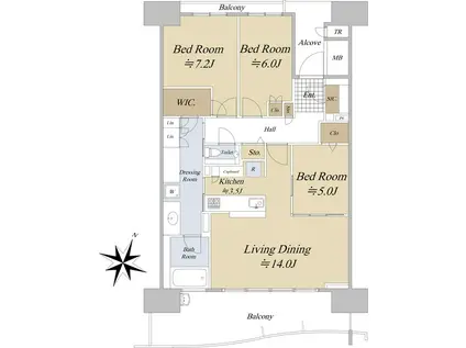 HARUMI FLAG SEA VILLAGE E棟(3LDK/7階)の間取り写真