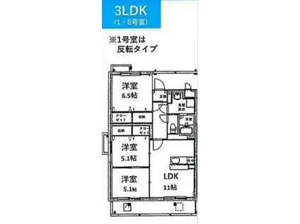 サンリバー三川(3LDK/2階)の間取り写真